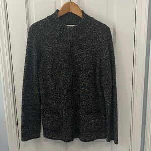 Coldwater Creek Black white Gray Textured full zip Cardigan sweater size large